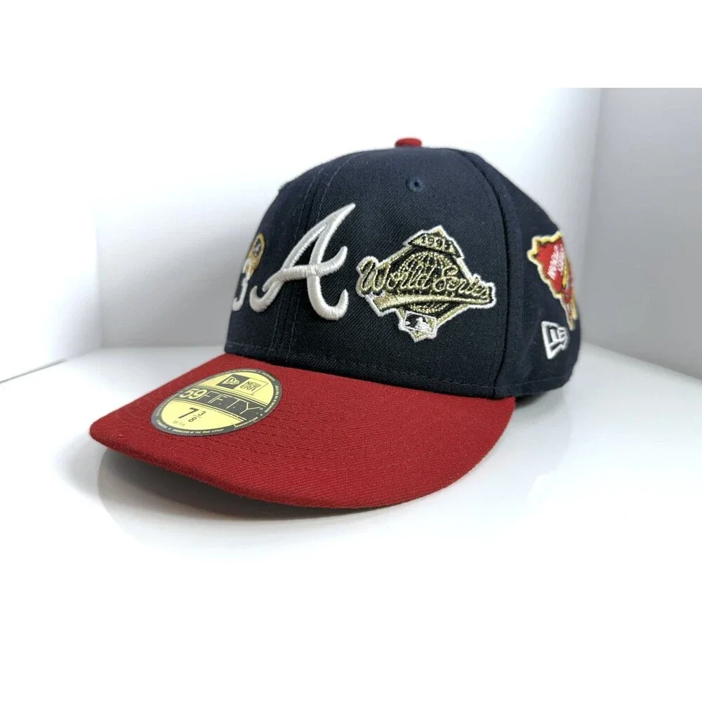 Atlanta Braves New Era 59FIFTY Fitted Hat 7 3/8 Navy Red World Series Patches